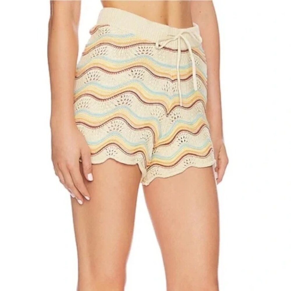 NWT L*SPACE Make Waves shorts crochet knit rainbow beige cover up swim resort - Picture 2 of 6